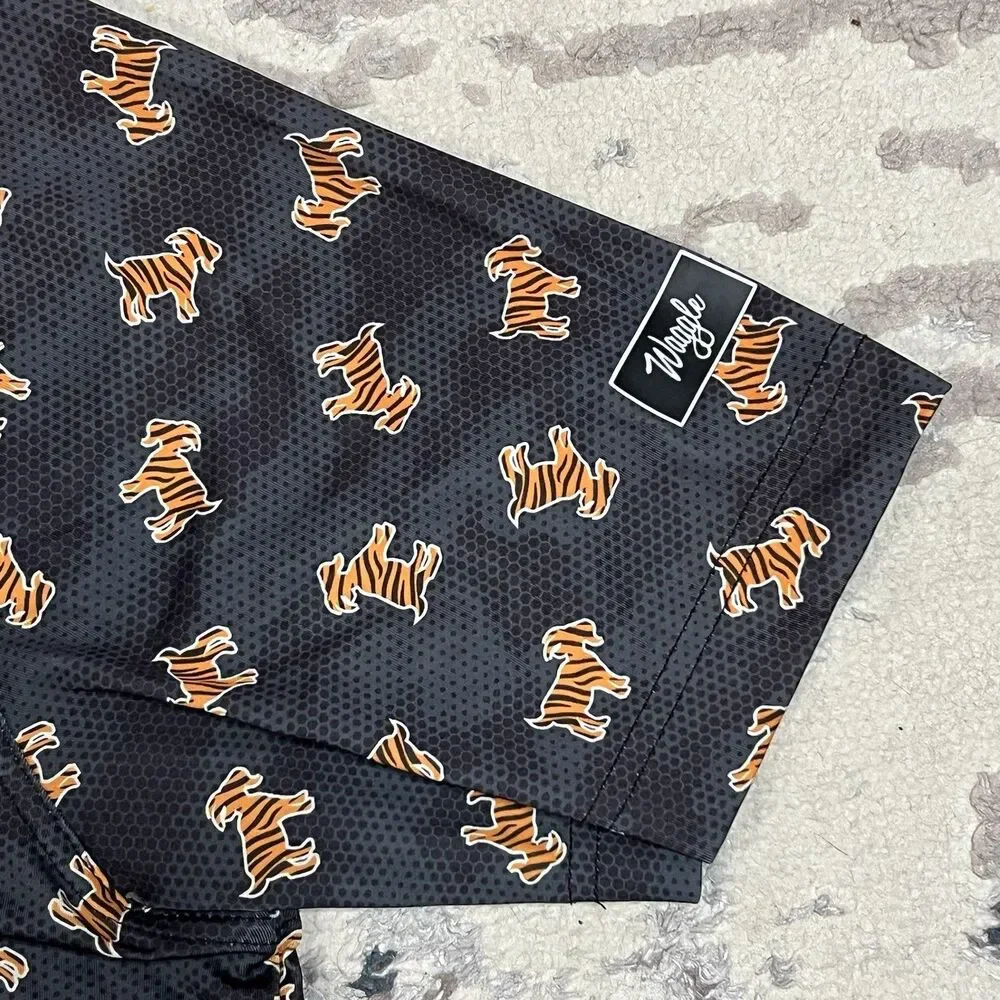 Waggle Shirt Mens Sz L Gray Tiger Goat Print Polo Golf Performance Stretch AOP - Picture 3 of 8